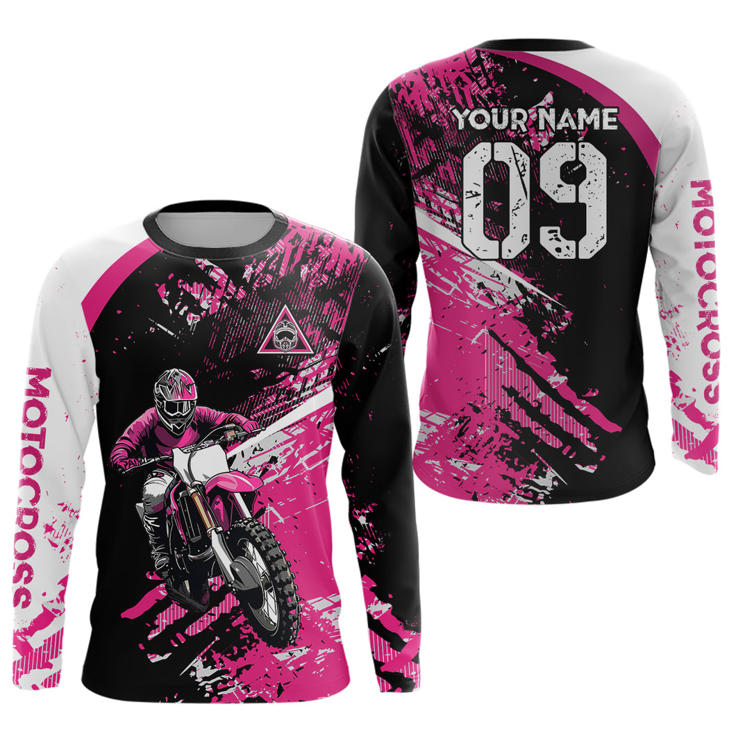 Adult&Kid Custom Motocross Jersey Pink UPF30+ MX Racing Biker Off-road Dirt Bike Racewear| CTP31