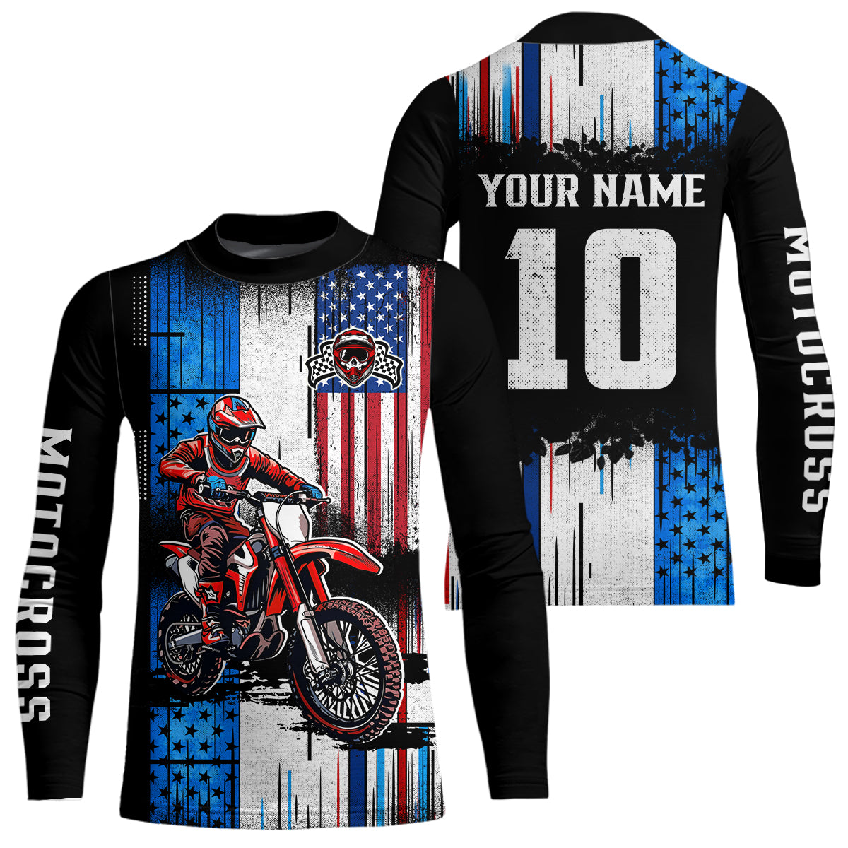 Adult&Kid Custom American Flag Dirt Bike Jersey Motocross Jersey Upf30+ Motocross Shirt| CTP94