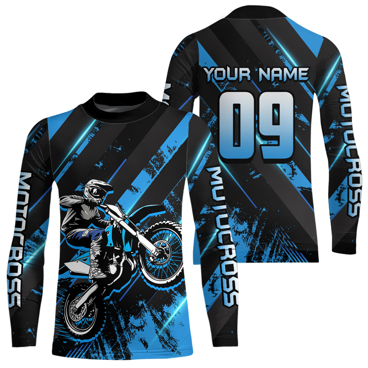 Adult&Kid Custom Blue Dirt Bike Jersey Motocross Shirt Upf30+ Motocross Shirt| CTP96
