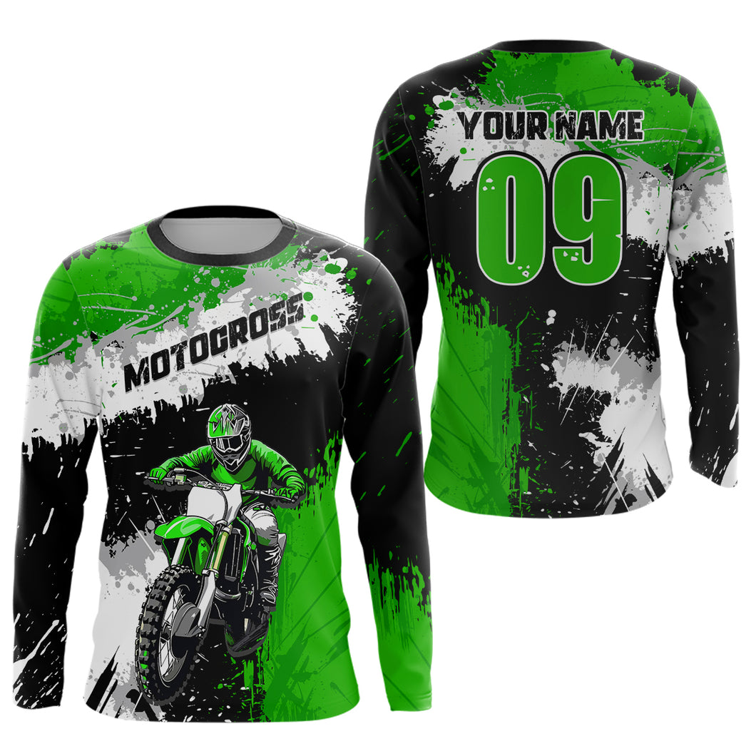 Adult&Kid Green Custom Motocross Jersey UPF30+ MX Racing Dirt Bike Racewear| CTP34
