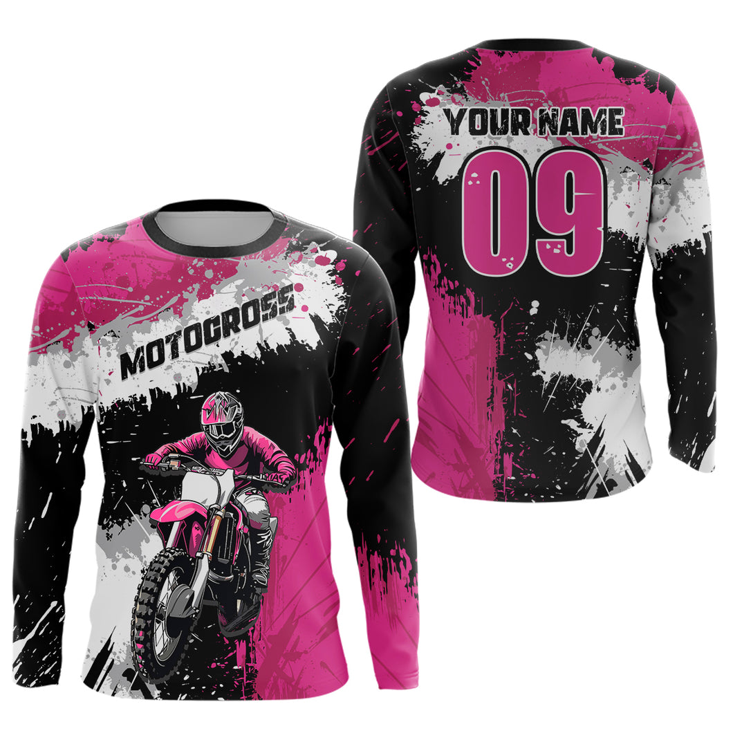 Adult&Kid Pink Custom Motocross Jersey UPF30+ MX Racing Dirt Bike Racewear| CTP34