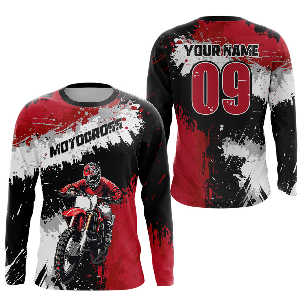Adult&Kid Red Custom Motocross Jersey UPF30+ MX Racing Dirt Bike Racewear| CTP34