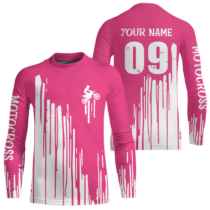 Adult&Kid pink custom dirt bike jersey Motocross jersey upf30+ mens women Motocross Shirt| CTP06