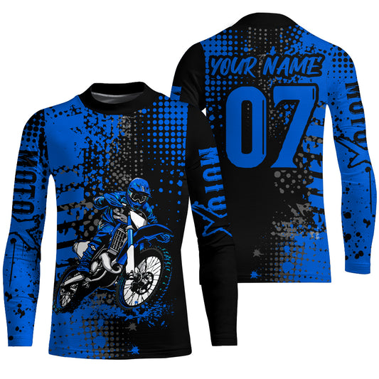 Adult&Kid Blue Custom Dirt Bike Jersey Motocross Jersey Upf30+ Motocross Shirt| CTP73