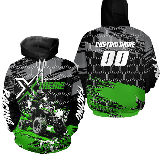 Green Atv Racing Hoodie Custom Quad Bike Shirt Upf30+ Adult Youth Off-Road Atv Motocross Hoooded  NHN008