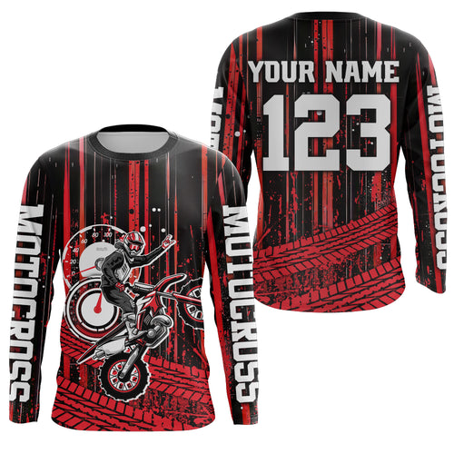 Red Motocross Jersey Upf30+ Custom Dirt Bike Jersey Mens Women Off-Road Jersey Adult&Kid| CTP60