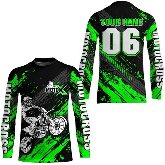 Green Motocross Jersey Upf30+ Custom Dirt Bike Jersey Mens Women Off-Road Jersey Adult&Kid| CTP48