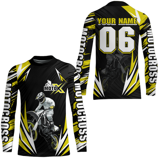 Adult&Kid Custom Yellow Motocross Jersey for Men Women Upf30+ Extreme Dirt Bike Shirt| CTP76