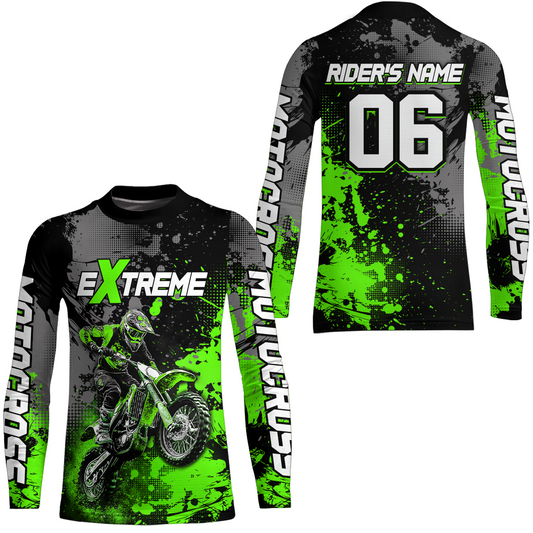 Adult&Kid green custom dirt bike jersey motocross jersey mens women extreme motocross shirt| CTP08