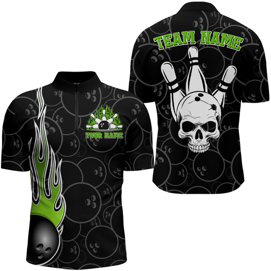 Men Skull Bowling Jersey Custom Bowling Team Shirts Unisex Bowling Men Short Sleeve Quarter-zip Shirt CP30