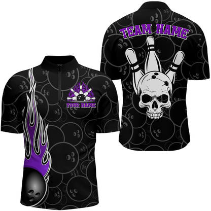 Men Skull Bowling Jersey Custom Bowling Team Shirts Unisex Bowling Men Short Sleeve Quarter-zip Shirt CP30