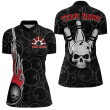 Load image into Gallery viewer, Women Skull Bowling Jersey Custom Bowling Team Shirts Unisex Bowling Women Short Sleeve Quarter-zip Shirt CP30