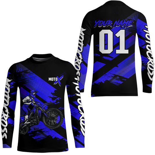 Adult&Kid Blue Custom Dirt Bike Jersey Motocross Jersey Upf30+ Motocross Shirt| CTP79