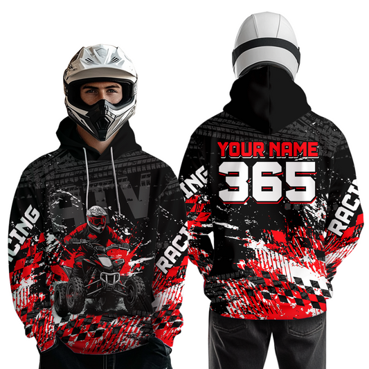 Custom Red Atv Motocross Hoodie Upf30+ Quad Bike Shirt Extreme Racing Adult Youth Off-Road Quad Shirt NHN009