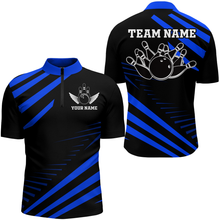 Load image into Gallery viewer, Blue Bowling Jersey Men And Women Custom Bowling Team Shirts Unisex Bowling Polo Quarter-zip CP26