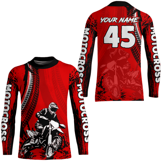 Adult&Kid Red Custom Motocross Jersey UPF30+ MX Racing Biker Off-road Dirt Bike Racewear| CTP65