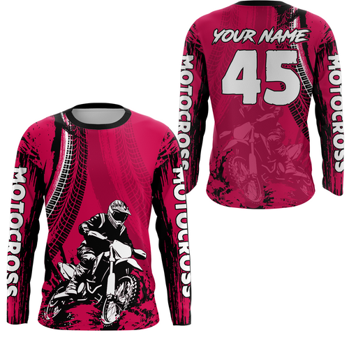 Adult&Kid Pink Custom Motocross Jersey UPF30+ MX Racing Biker Off-road Dirt Bike Racewear| CTP65
