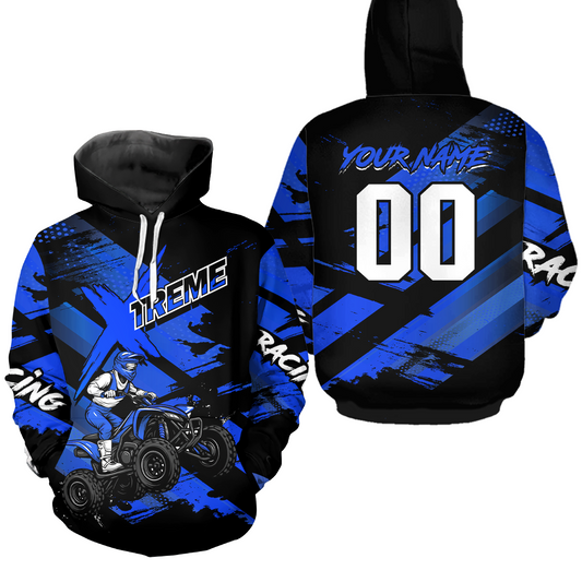 Personalized Atv Motocross Hoodie For Adult&Kid Upf30+ Blue Quad Bike Shirt Off-Road Atv Mx Racing NHN012