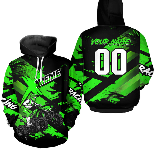 Personalized Atv Motocross Hoodie For Adult&Kid Upf30+ Green Quad Bike Shirt Off-Road Atv Mx Racing NHN012