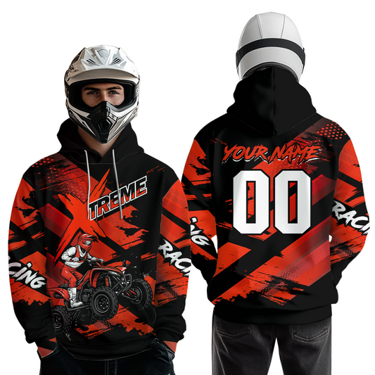 Personalized Atv Motocross Hoodie For Adult&Kid Upf30+ Red Quad Bike Shirt Off-Road Atv Mx Racing NHN012