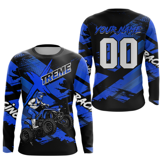 Custom Blue Quad Bike Jersey Motocross Shirt for Men Women Youth ATV Extreme Off-Road UPF30+ NHN012