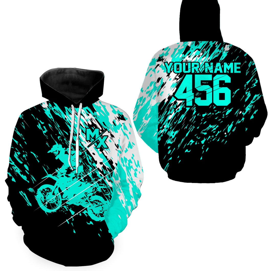Custom Dirt Bike Hoodie Turquoise Motocross Hoodie Mens Women Motocross Hooded Jersey| CTP20