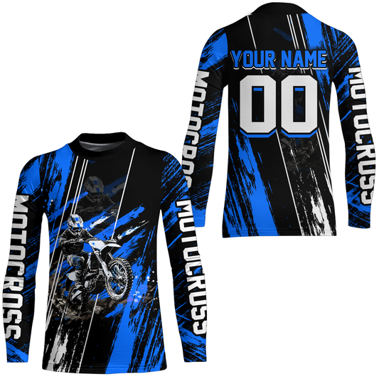 Adult&Kid Blue Dirt Bike Jersey Motocross Jersey Upf30+ Custom Mens Women Off-Road Jersey| CTP05