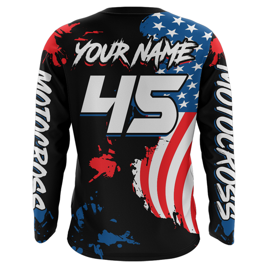 Adult&Kid Custom US Flag Motocross Jersey UPF30+ MX Racing Biker Off-road Dirt Bike Racewear| CTP62
