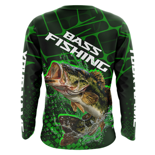 Largemouth Bass Fishing, Fishing Shirts Long Sleeve Scale, Fishing Gift | Green NHT392