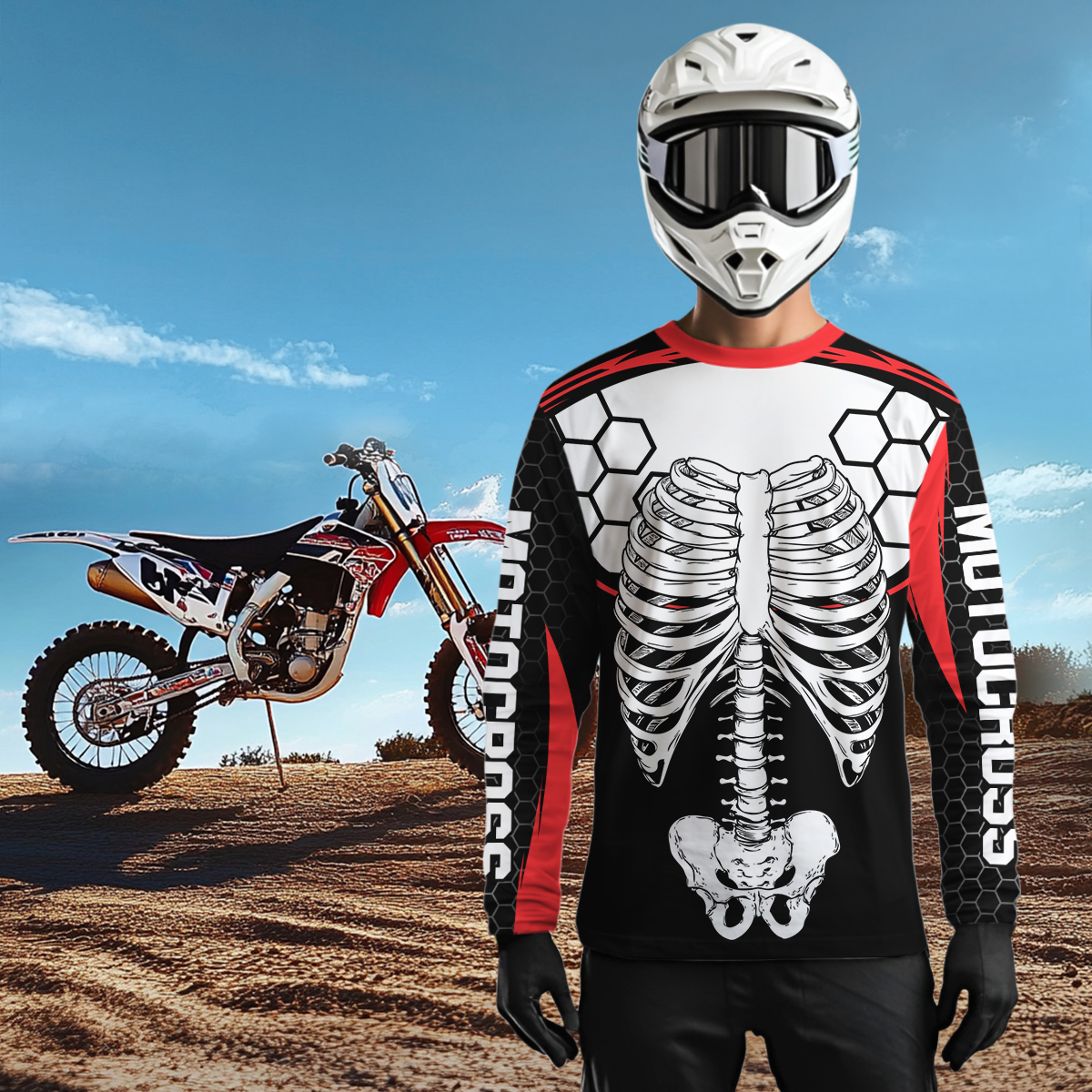 Red Bone Motocross Racing Jersey UPF30+ MX Racing Dirt Bike Jersey Kid Men Women DNT01