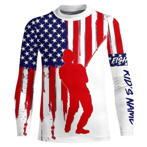 American Flag Fisherman Performance Custom Name Long Sleeves Patriotic Fishing Shirts TTN126