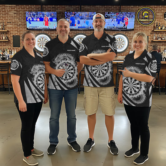 Silver Flames Dragon Dartboard Women Darts Quarter-Zip Shirt Custom Dragon Team Dart League Shirt NYN2069