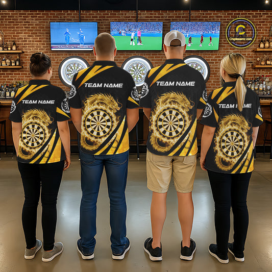 Gold Flames Dragon Dartboard Men Darts Quarter-Zip Shirt Custom Dragon Team Dart League Shirt NYN2068