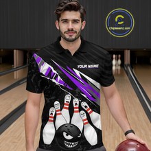 Load image into Gallery viewer, Custom Purple Funny Bowling Jersey for Men Bowling Uniform Polo &amp; 1/4 Zip Bowling Team Shirts HNT128