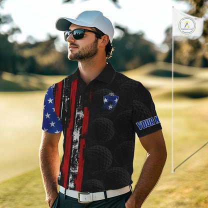 Custom Mens Golf Polo Shirt USA Flag, Golf Family Team Shirt, School Team Golf Shirt, Patriotic Golf Shirt NHT715