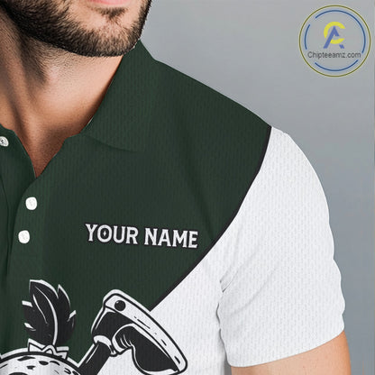 Green White Funny Golf Ball Pattern Mens Golf Polo Shirts Custom Golf Outfits Men, Green Golf Tops NHT785