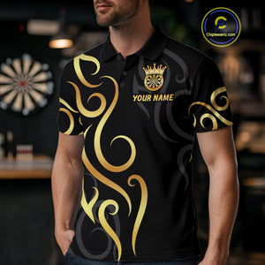 Black And Glowing Gold Dartboard Crown Tribal Darts Shirt For Men Custom Darts Team Jersey TDM4727