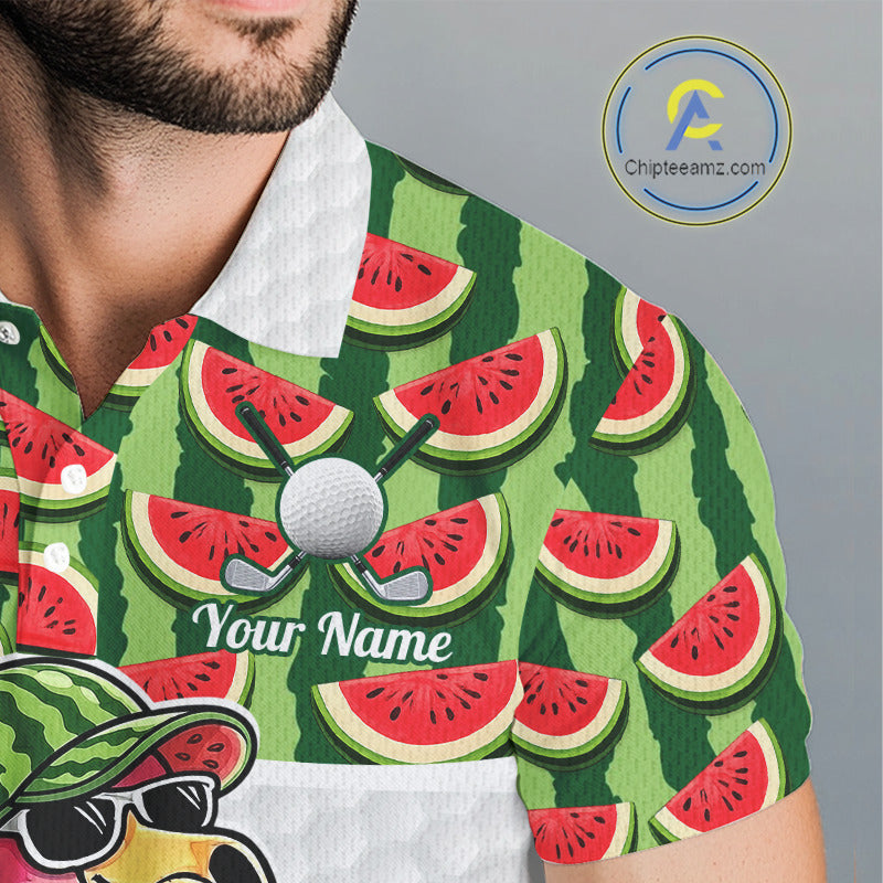 Golfing Flamingo Mens Funny Golf Polo Shirt Custom Green Pattern Watermelon Golf Ball Clothes Shirts NHT740
