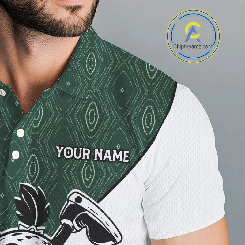 Green White Funny Golf Ball Pattern Mens Golf Polo Shirts Custom Golf Outfits Men, Green Golf Tops NHT784