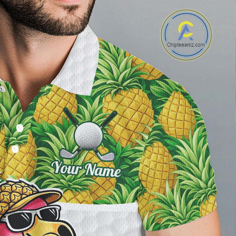 Golfing Flamingo Mens Funny Golf Polo Shirt Custom Yellow Pattern Pineapple Golf Ball Clothes Shirts NHT739