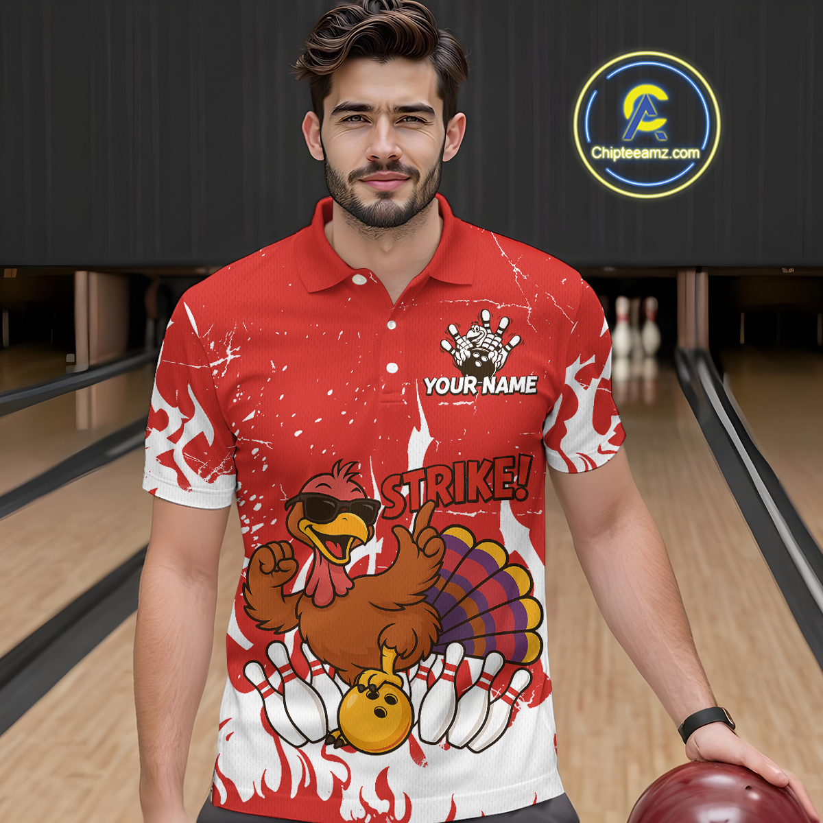 Custom Red Funny Turkey Bowling Jersey for Men Thanksgiving Bowling Team Shirts HNT115