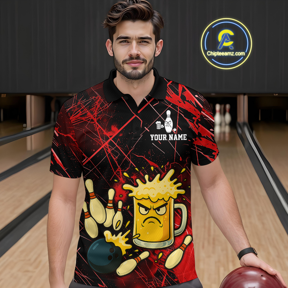 Custom Red Funny Beer Bowling Shirt Team Bowling League Jersey for Men Bowling Outfit QZT767