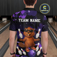 Load image into Gallery viewer, Custom Purple Funny Beaver Bowling Team Shirt Men Bowling League Jersey Polo Bowling Outfit QZT764