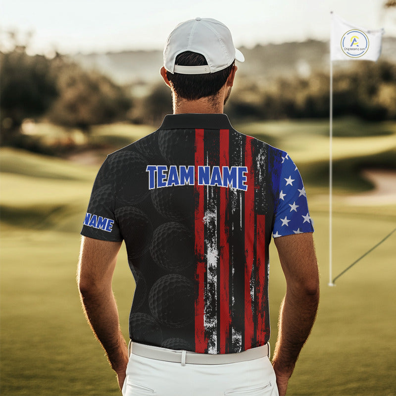 Custom Mens Golf Polo Shirt USA Flag, Golf Family Team Shirt, School Team Golf Shirt, Patriotic Golf Shirt NHT715