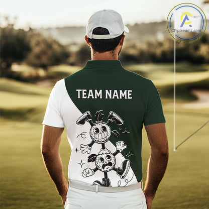 Green White Funny Golf Ball Pattern Mens Golf Polo Shirts Custom Golf Outfits Men, Green Golf Tops NHT785