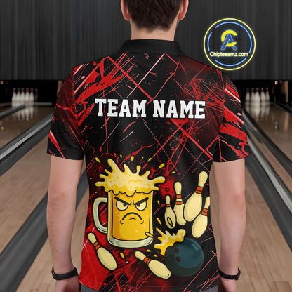 Custom Red Funny Beer Bowling Shirt Team Bowling League Jersey for Men Bowling Outfit QZT767