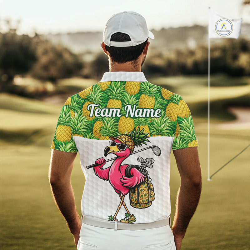 Golfing Flamingo Mens Funny Golf Polo Shirt Custom Yellow Pattern Pineapple Golf Ball Clothes Shirts NHT739