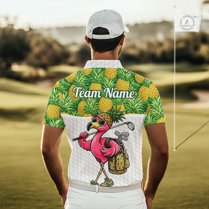 Golfing Flamingo Mens Funny Golf Polo Shirt Custom Yellow Pattern Pineapple Golf Ball Clothes Shirts NHT739