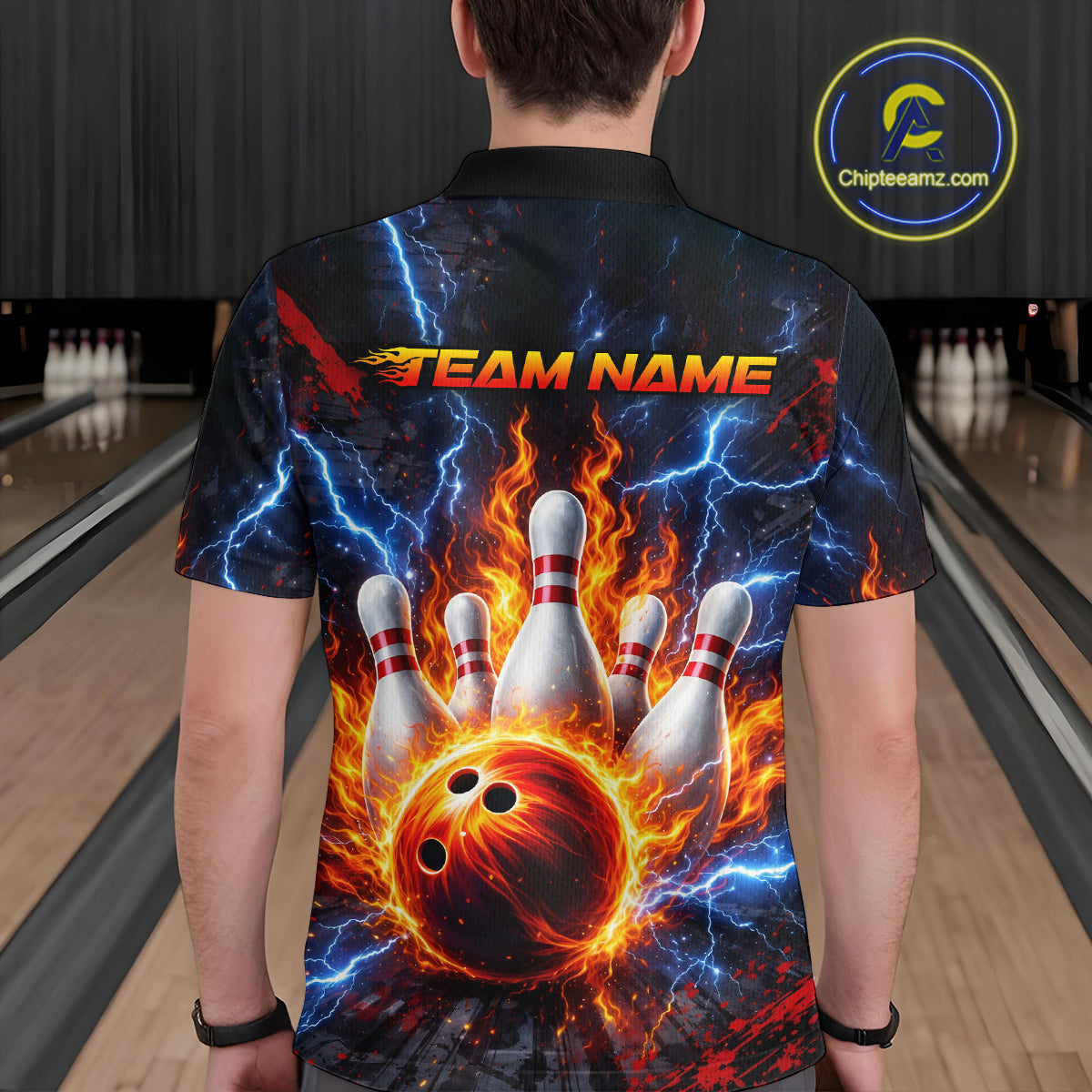 Flaming and Lightning Bowling Shirts for Team Women Men Bowling Polo & 1/4 Zip Shirt MBL242