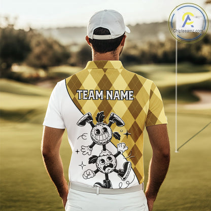 Funny Golf Ball Pattern Argyle Mens Golf Polo Shirts Custom Golf Outfits Men, Green Golf Tops NHT786